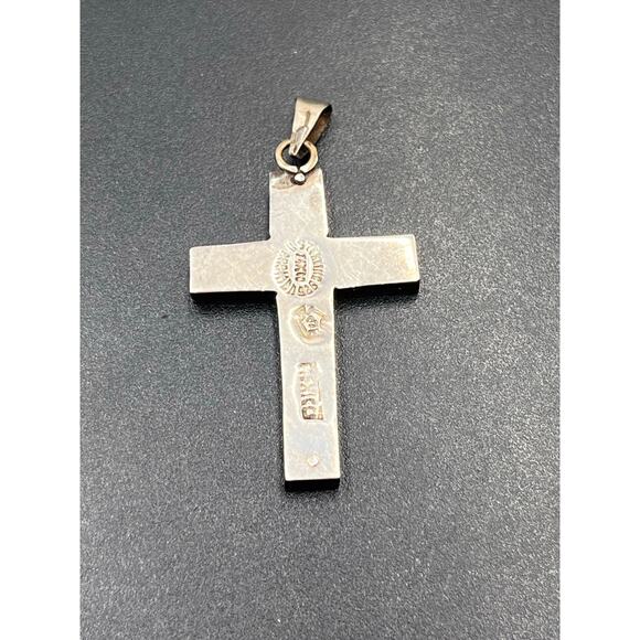 Vintage Sterling Silver Cross Crucifix stone AR Taxco Mexico 3 Eagle pendant - Picture 7 of 7
